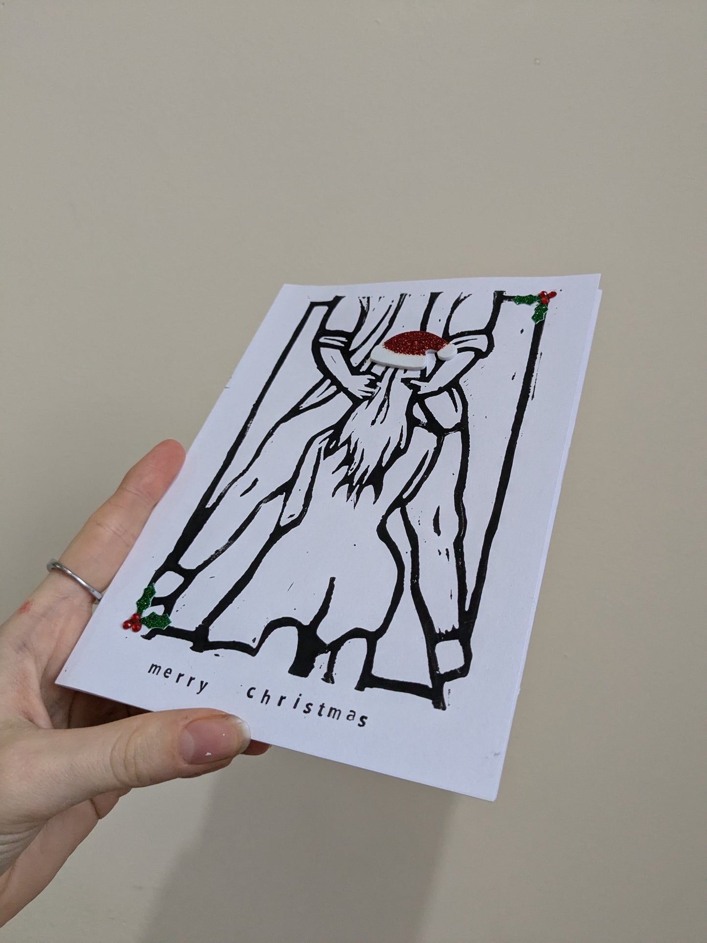 Handmade lino printed Christmas card - Design 1