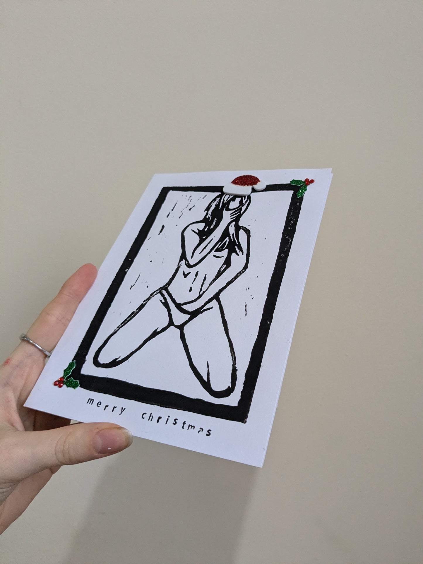 Handmade lino printed Christmas card - Design 5