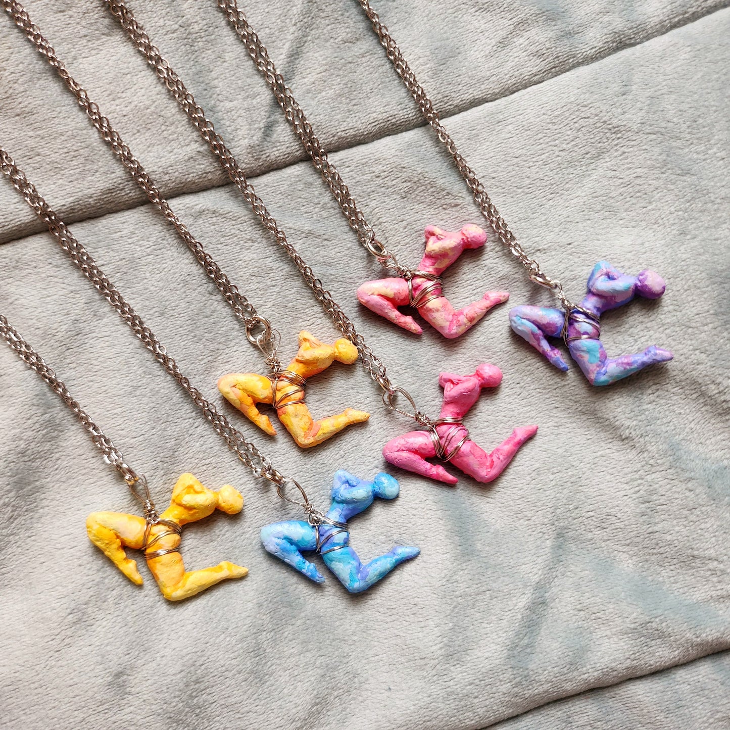 Shibari necklace - pink finish silver findings