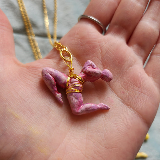 Shibari necklace - pink finish gold findings