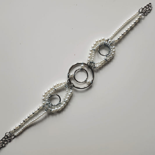 'Canary' Handmade pearl bead collar - White pearl beads/silver findings