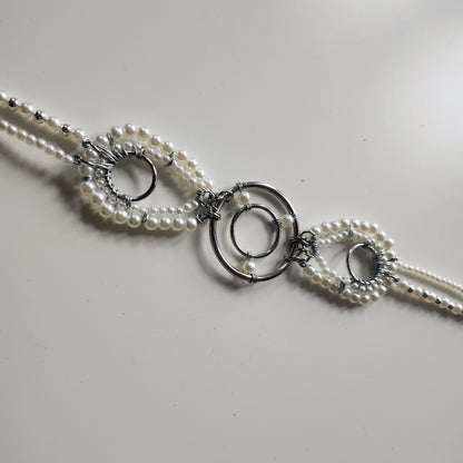 'Canary' Handmade pearl bead collar - White pearl beads/silver findings