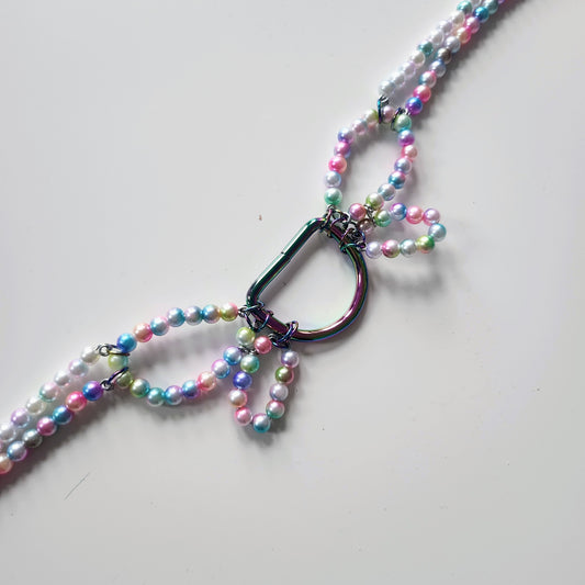 'Butterfly' Handmade pearl bead collar - Rainbow pearl beads/rainbow toned findings