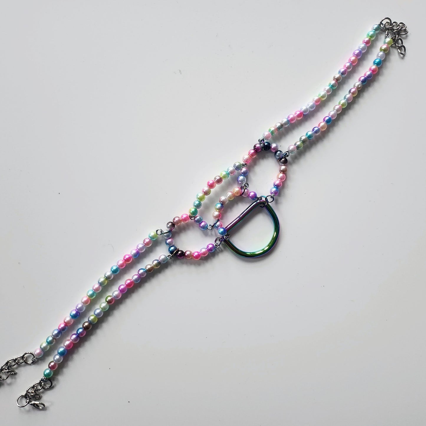 'Two' Handmade pearl bead collar - Rainbow pearl beads/rainbow toned findings