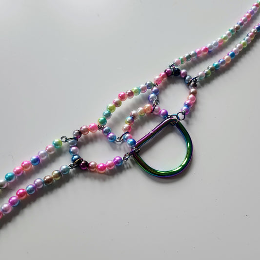 'Two' Handmade pearl bead collar - Rainbow pearl beads/rainbow toned findings