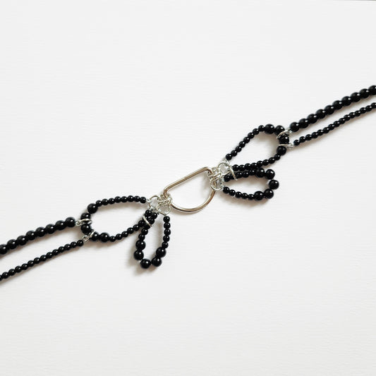 'Butterfly' black collar handbeaded choker - Black beads/silver findings