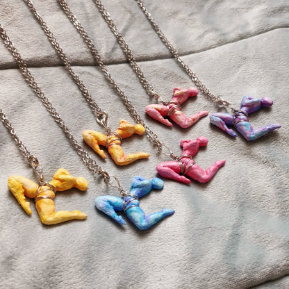 Shibari necklace - orange finish silver findings