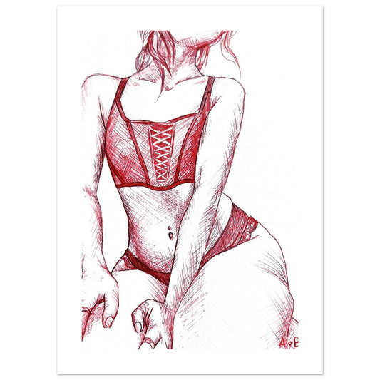 Red pen sketch no.5 - Classic art Semi-Glossy Paper Drawing print