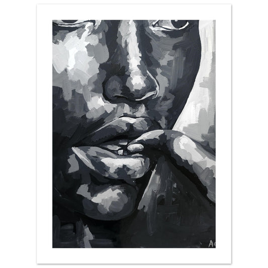 One Finger - Black and white portrait Premium Semi-Glossy Art Paper Print