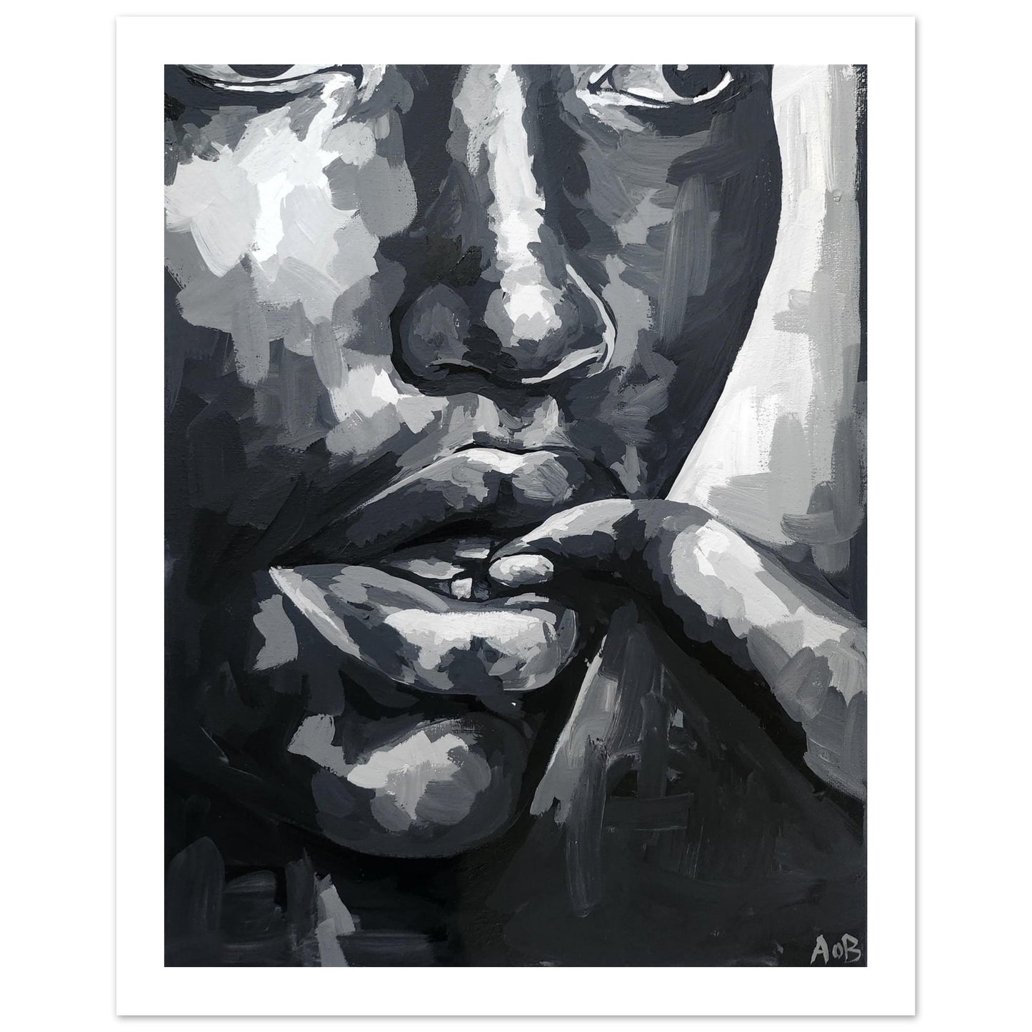 One Finger - Black and white portrait Premium Semi-Glossy Art Paper Print