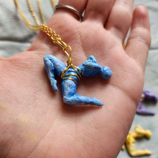 Shibari necklace - blue finish gold findings