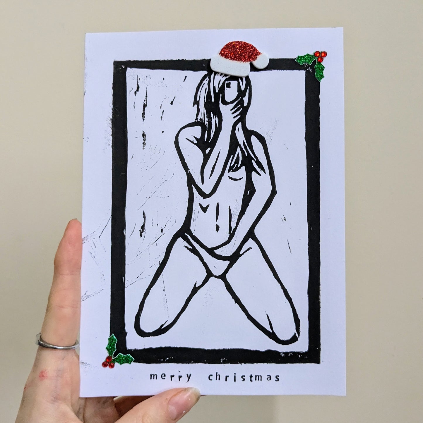 (Missprint) Handmade lino printed Christmas card - Design 5