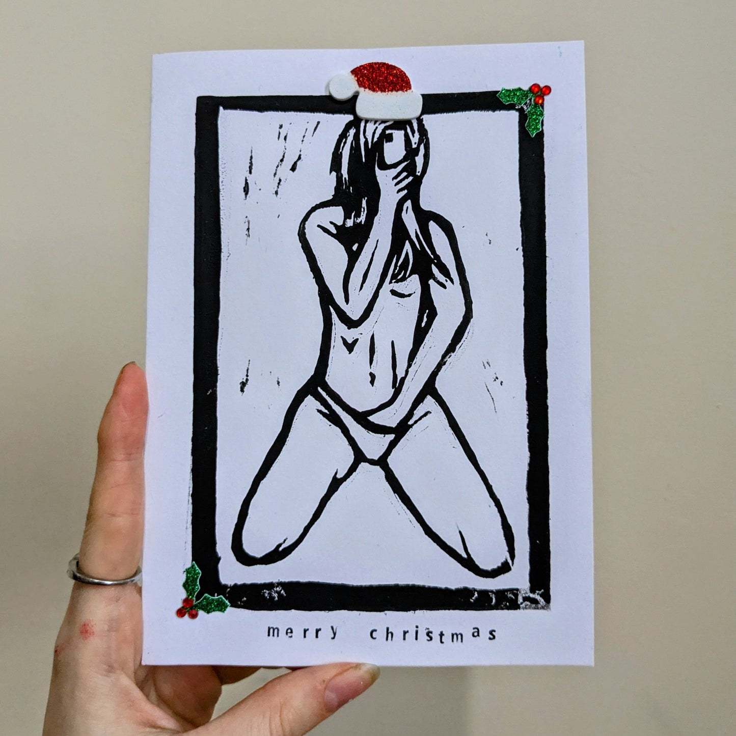 (Missprint) Handmade lino printed Christmas card - Design 5