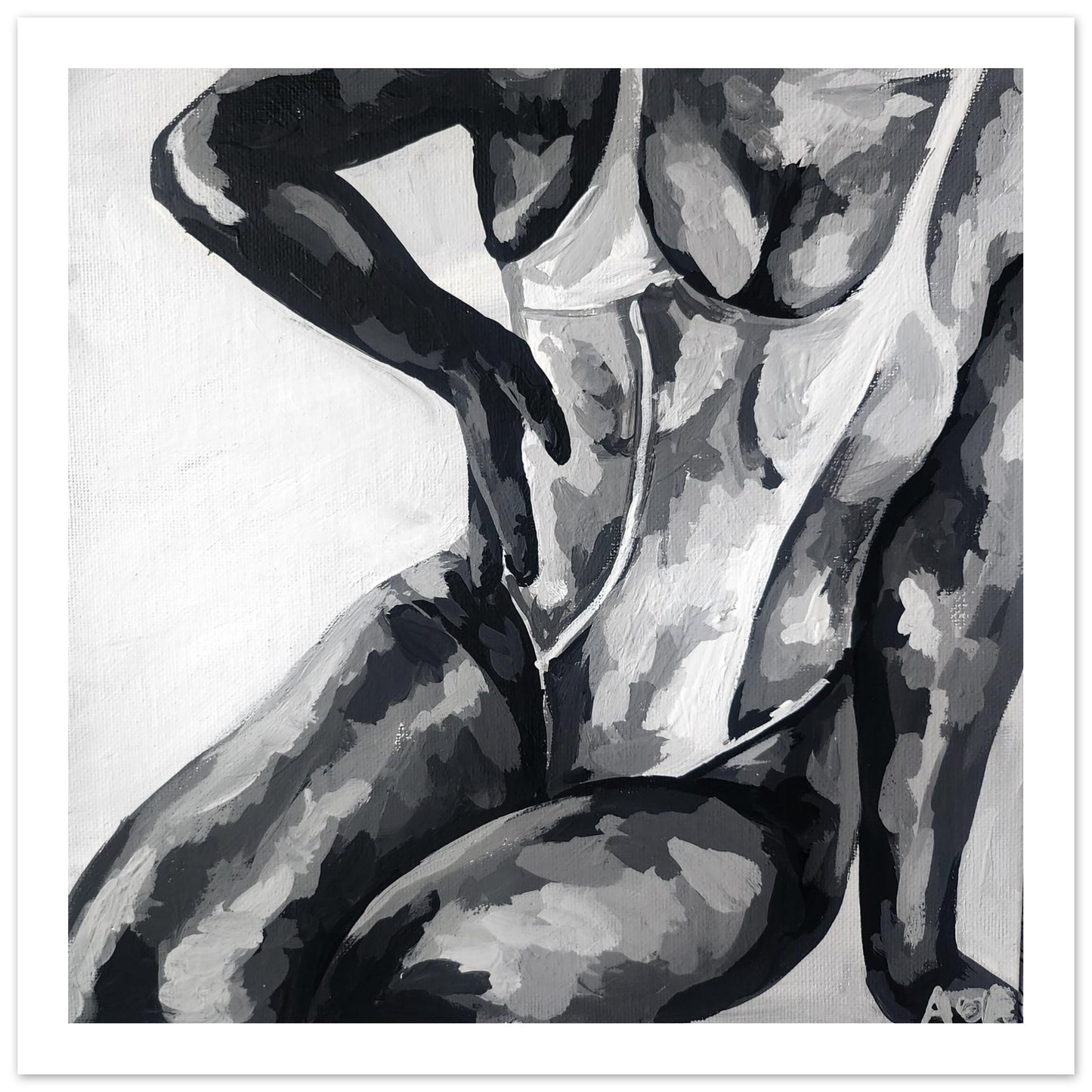 Monochrome study 2 - Black and white female figure painting Premium Semi-Glossy Art Paper Print