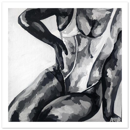 Monochrome study 2 - Black and white female figure painting Premium Semi-Glossy Art Paper Print