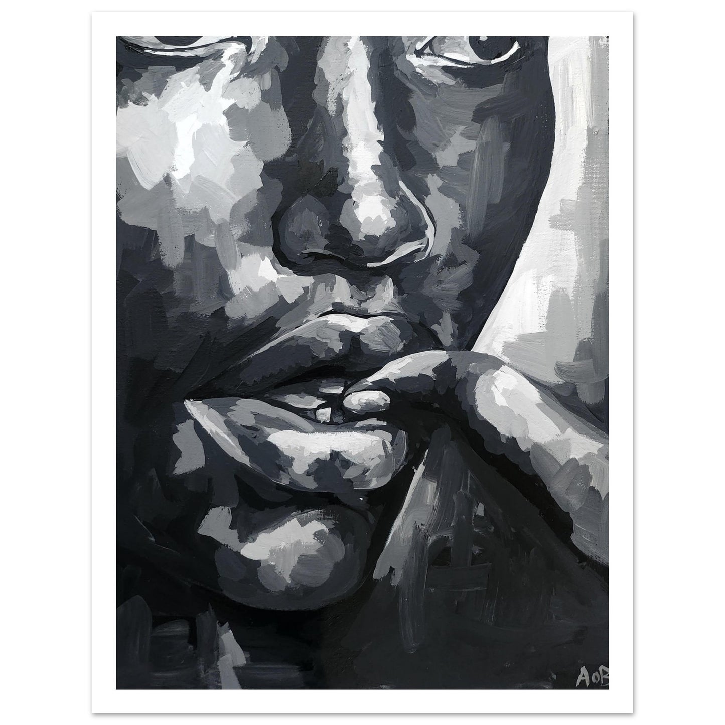 One Finger - Black and white portrait Premium Semi-Glossy Art Paper Print