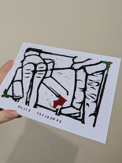 Handmade lino printed Christmas card - Design 2