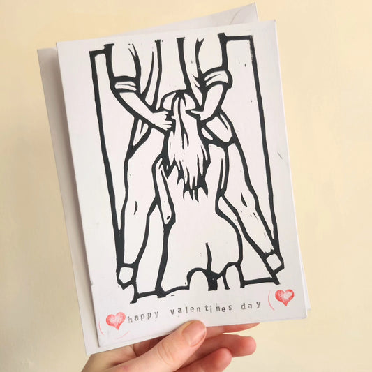 Handmade lino printed valentines card - Design 1
