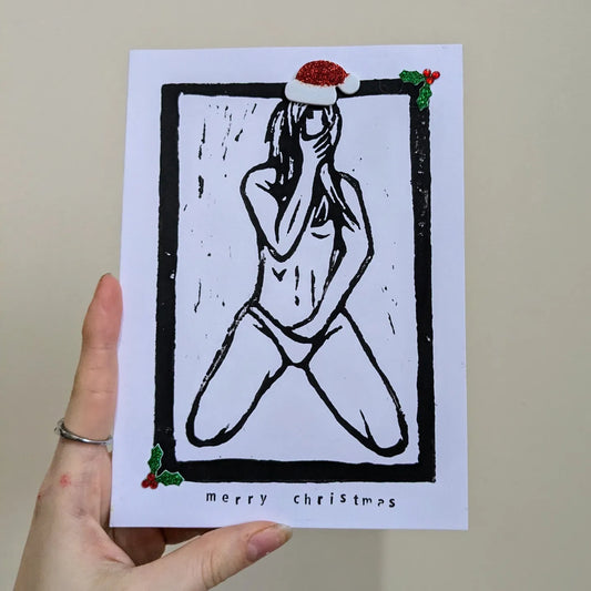 Handmade lino printed Christmas card - Design 5