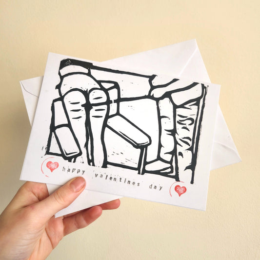 Handmade lino printed valentines card - Design 2