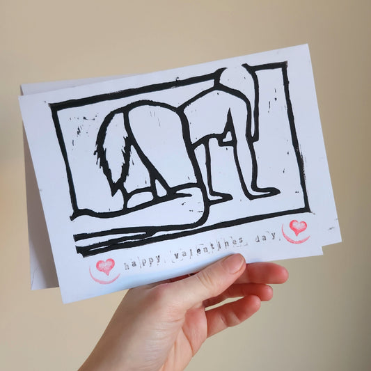 Handmade lino printed valentines card - Design 4