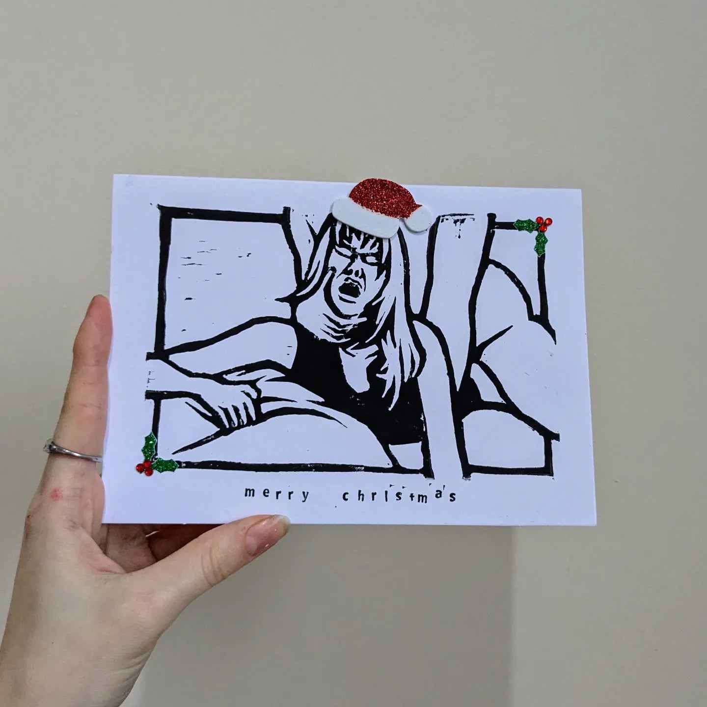 Handmade lino printed christmas card - Design 3