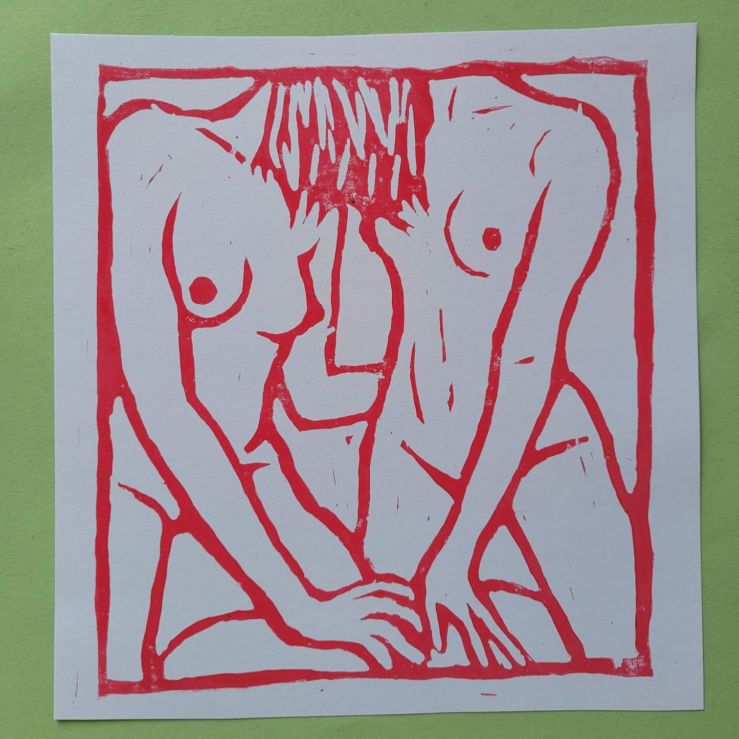 Just the three of us - Lino print