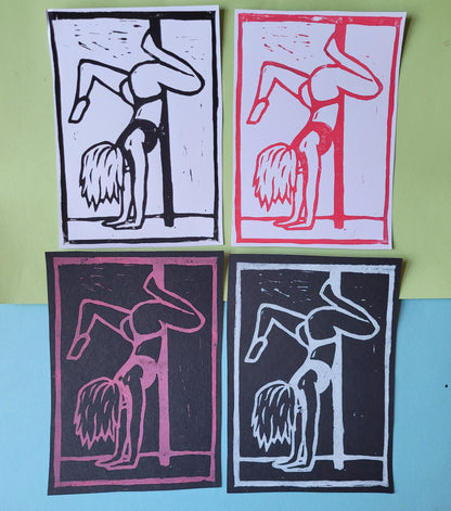 Pole dance - Lino print